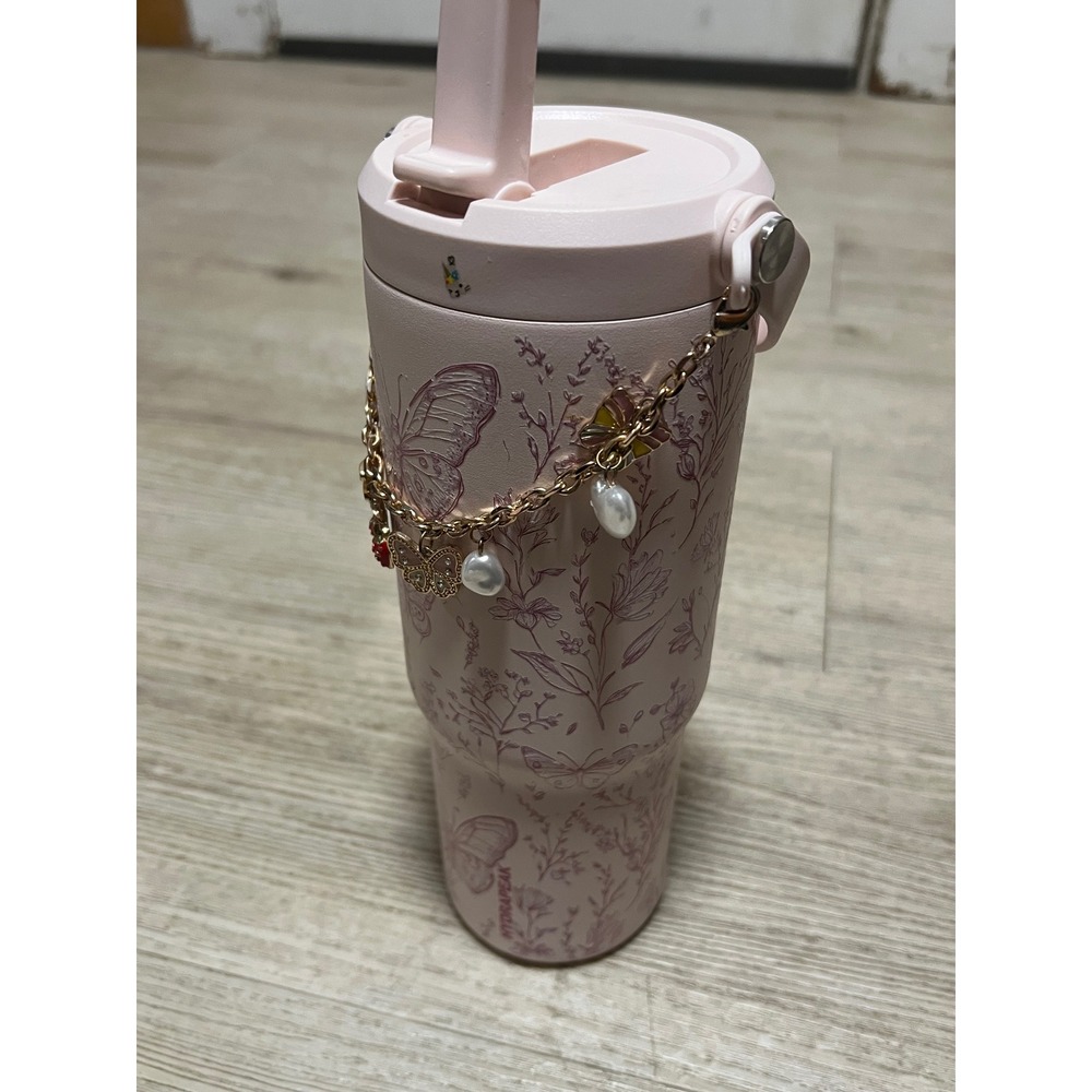 Hydrapeak Pink Butterfly‎ Floral Nomad Water Bottle W/ Butterfly Charm 32 OZ